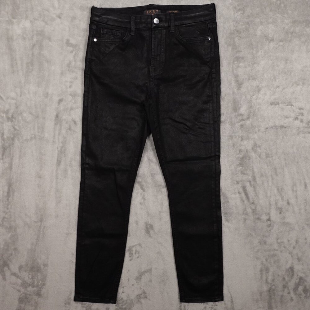 jen7 jeans ankle skinny high rise‎ women's 8 black wax coated